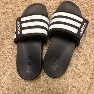 Adidas Kids Black and White Striped Slides- never worn